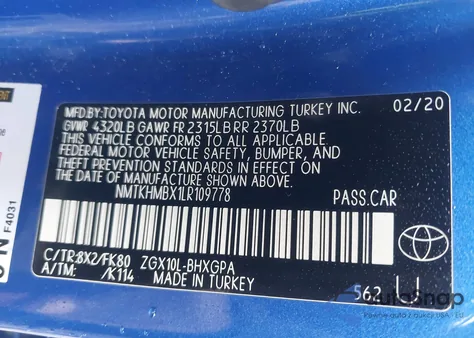 2020 Toyota C-Hr Xle z USA, uszkodzony, nr VIN NMTKHMBX1LR109778